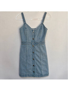 JEN7 By 7 For All Mankind Denim Dress Light Wash Button Front Mini XS NWOT